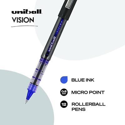 Uniball Vision Rollerball Pens, Blue Pens Pack of 12, Micro Point Pens with  0.5mm Micro Blue Ink, Ink Black Pen, Pens Fine Point Smooth Writing Pens,  Bulk Pens, and Office Supplies 