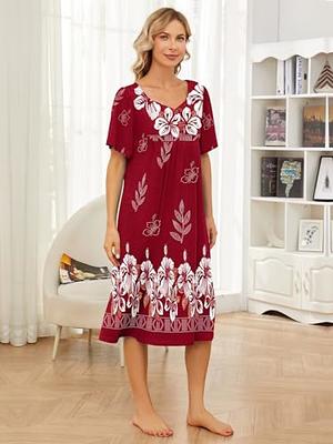 Plus Size Nightgowns for Women Soft Cotton Sleepwear Floral House Dress  Short Sleeve Comfy Night Dress