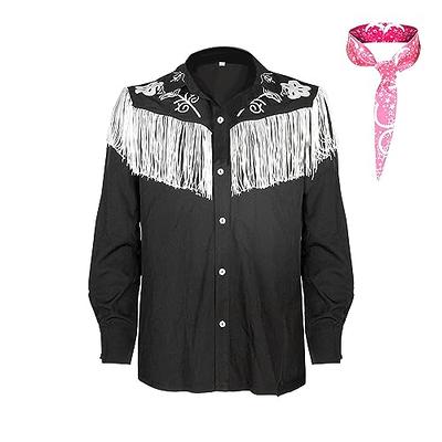 Soyezletop Costume for Men Halloween Cosplay 80s 90s Cowboy Costume Tops Long Sleeve Western Fringe Shirt with Scarf