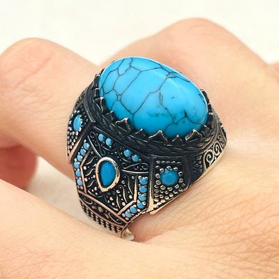 Blue Topaz Ring Handmade Turkish Designer 925 Sterling Silver Engagement  Ring 6