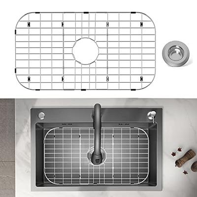 Stainless Steel Sink Protector 26x14 with Center Drain, Metal