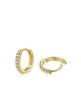  14K Gold Plated Huggie Hoop Earrings, 3 Pairs Lightweight Tiny  Cubic Zirconia Cuff Earrings Piercing Mini Hoops Earring Set for Women Men  Girls (Style A): Clothing, Shoes & Jewelry