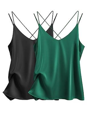 OLYCN Women's Satin Tank Top Basic V Neck Silk Sleeveless Blouse