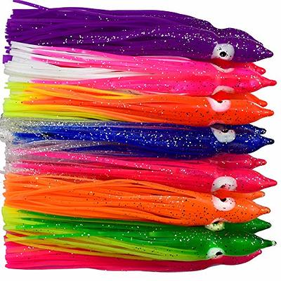 Bluewing 10pcs Trolling Squid Skirts Fishing Saltwater with Float Inside Squid Lures Fishing Saltwater Octopus Skirt for Tuna, Mahi, Marlin, Big Game