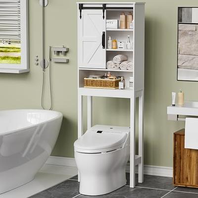 Gymax Bathroom Wood Organizer Shelf Over-the-Toilet Storage Rack w/Cabinet Spacesaver