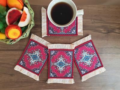 6 Pack Moroccan Carved Coasters with Holder