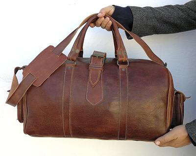 Leather Duffle Bag, Men's Genuine Overnight Travel