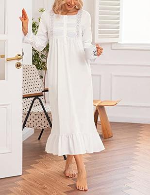 Rubehoow Victorian Nightgown for Women Soft Cotton Long Sleeve Pajama Dress  Full Length Ladies Vintage Sleepwear with Pockets White - Yahoo Shopping