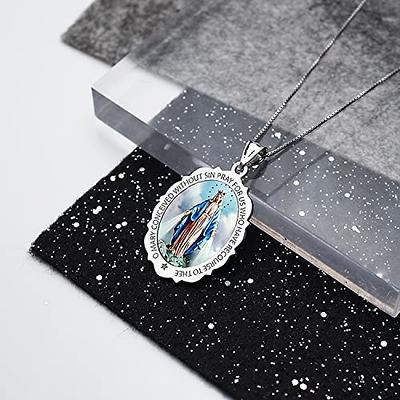 Solid 10K White Gold Miraculous Medal Virgin Mary Pendant, 3/4, Catholic