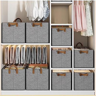 StorageWorks Closet Organizers with Handles, Rectangular Storage Baskets  for Shelves, Foldable Closet Storage Bins for Linen Closet, 3-Pack, Gray