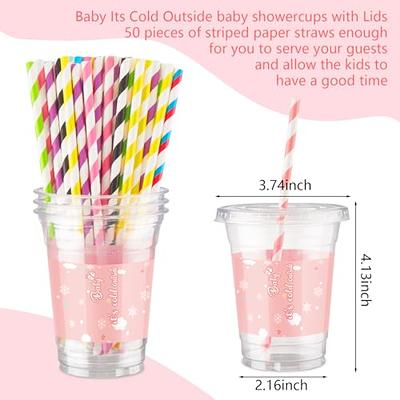 Meanplan 150 Pcs Christmas Baby Shower Cups with Lids and Straws