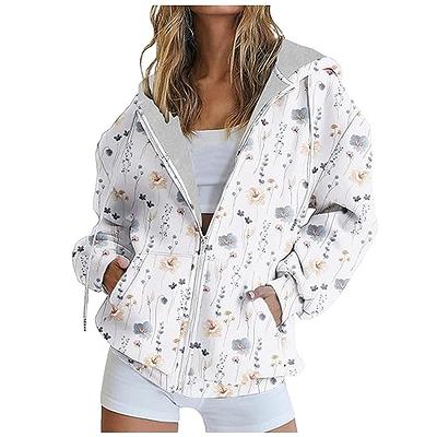 Ceboyel Womens Oversized Sweatshirts Floral Print Jackets Zip Up