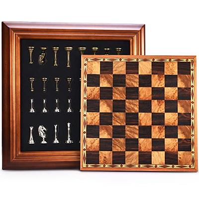 VAMSLOVE Chess and Checkers Board Game Sets for Adults Wooden Deluxe 15  inch Wood Board Box with Storage, Classic 2 in 1 Large Size with Chess  Pieces