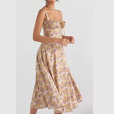 Leivere Floral Bustier Midriff Waist Shaper Dress, Comfortable Beauty-No  Underwire-Print Bustier Sundress (V,M)