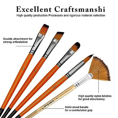 Amagic Fan Brush Set- Artist Soft Anti-Shedding Nylon Hair Paint Brushes  for Acrylic Watercolor Oil Painting - Long Wood Handle with Storage Case,  Set