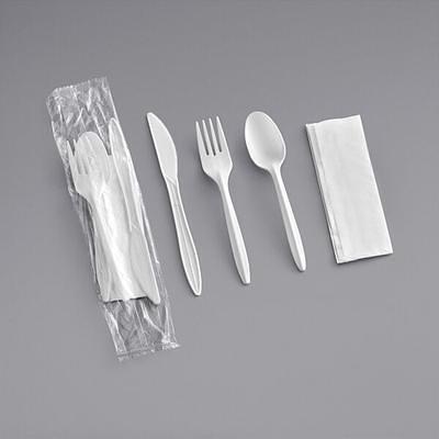 Visions Heavy Weight Black Wrapped Plastic Cutlery Pack with Napkin -  500/Case