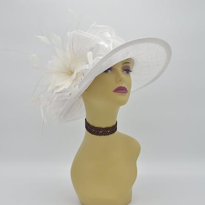 Church Easter Formal Hat Feather Satin Medium Woman's Sinamay Hat Wedding SF044 WhiteWhite, Royal Blue, Pink Tea Party Kentucky Derby