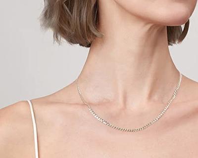 Silver 4mm Curb Chain Necklace For Women or Men