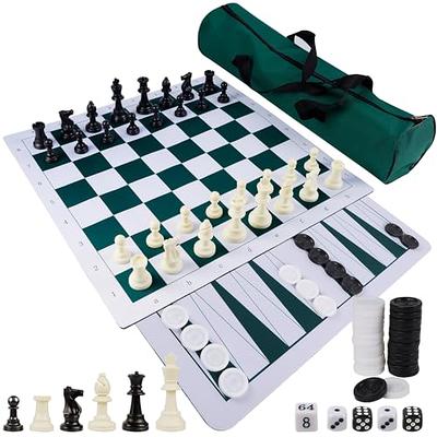  Magnetic Travel Chess Sets and Checkers for Adults and Kids, 13  Inch Roll-up Folding Chess Board - Wooden Chess Game and Checkers Set, 2  Extra Queens & Portable Storage : Toys