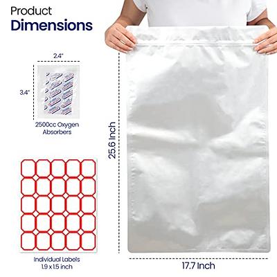 5 Gallon Mylar Bags with 2500CC Oxygen Absorbers and Labels, Zipper  Resealable Pouches Heat Sealable Bags for Long Term Food Storage (10 pcs)