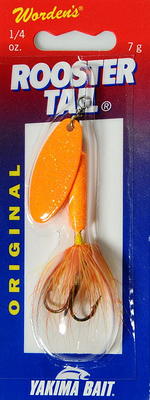 Yakima Bait Worden's Original Single Hook Rooster Tail, Inline Spinnerbait  Fishing Lure, Glitter Orange, 1/4 oz.