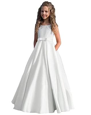Satin Flower Girl Dress First Communion Dress Kids Wedding Ball Gowns  Princess Party Girls Pageant Dress Ivory Child 9 - Yahoo Shopping