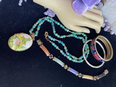 Wonderful Asian Vintage Jewelry Lot Sterling Silver & Multi Color Jade  Bracelet Cloisonné Bangle Clamper Locker On Stone Beads - Yahoo Shopping