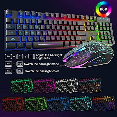 Gaming Keyboard and Mouse Combo with Headset, RGB Rainbow Backlit 104 Keys USB Wired Keyboard Mechanical Feeling, Gaming Headset with Microphone