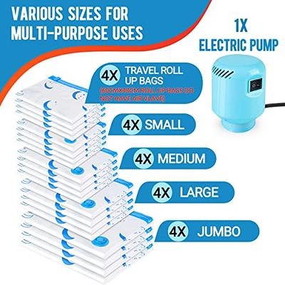  20 Pack Vacuum Storage Bags with Electric Pump, (4 Jumbo/4  Large/ 4 Medium/ 4 Small/ 4 Roll) Vacuum Sealed bags for clothing,  Comforters, Blankets, Bedding - Space Saver Vacuum Storage Bags : Home &  Kitchen