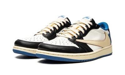  Nike Men's Air Jordan 1 Low OG Sp Travis Scott X Fragment,  Sail/Black/Military Blue/Shy P, 7.5