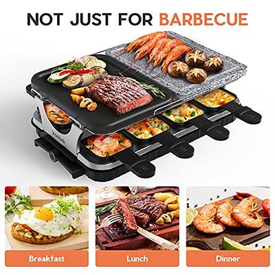 BBQ Raclette Grill 8 Person Set Pans & Spatulas Electric Cooker Grill Hot  Plate