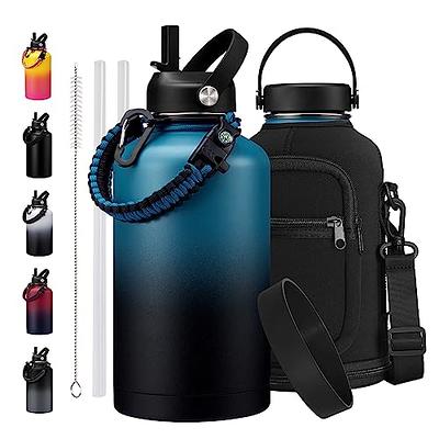 64 oz Insulated Water Bottle with Straw & Sleeve, Coolflask Half Gallon  Water Jug 3 Lids Stainless Steel Metal Multifunctional Flask, Keep 48H Cold