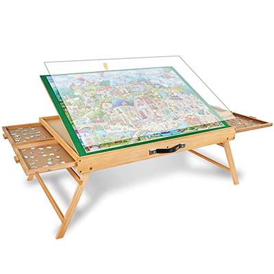 Ynredee wooden jigsaw puzzle table for adults & kids,portable folding table  with 2 drawers,multifunction tilting table puzzle accesso