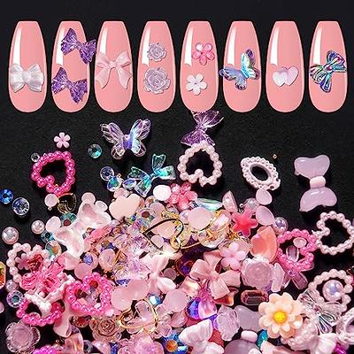  7 Grids Color Assorted 3D Nail Charms Set Heart Flower  Butterfly Bow Nail Charms Pink Purple Nail Charms Rhinestones for Manicure  DIY Crafts Jewelry Accessories : Beauty & Personal Care