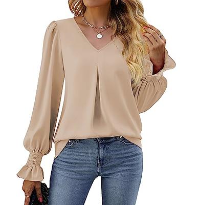 REORIAFEE Trendy Fall Clothes for Women 2023 Tiktok Formal Blouse Fashion  Loose T-Shirt 3/4 Sleeve Blouse Round Neck Casual Tops Khaki XL