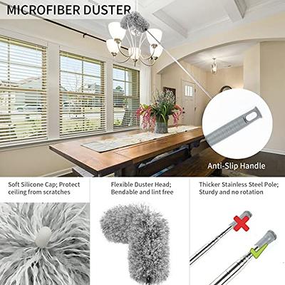 Extendable Dusters for Cleaning (4pcs), Ceiling Fan Duster with 100  Extension Pole, Long Microfiber Feather Duster for High Ceilings/Fans,  Washable 