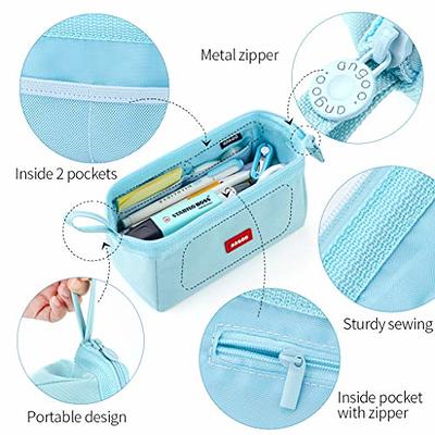 CICIMELON Large Capacity Pencil Case 3 Compartment Pen Pouch Bag for School  Teens Girls Boys Men Women (Light Blue) 