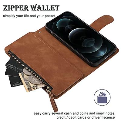 Luxury Leather Folding Zipper Wallet Multi Functional Kickstand