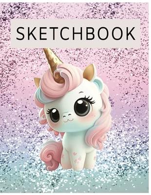 Sketchbook: Cute Unicorn on Pink Glitter Effect Background, Large Blank Sketchbook for Girls, 110 Pages, 8. 5 X 11 , for Drawing, Sketching and Crayon Coloring