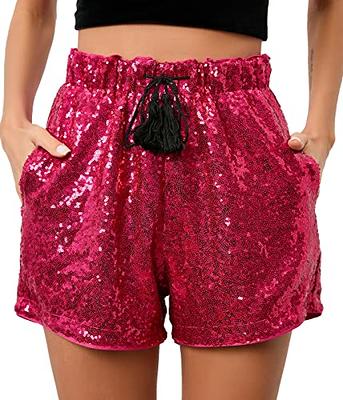 Women's Summer Sequins Shorts High Waist Casual Loose A Line Hot Pants  Sparkly Clubwear Night-Out Skorts