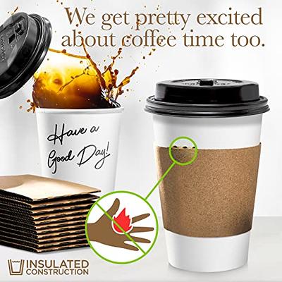 Disposable Paper Coffee Cups - Insulated - with Lids and Sleeves (50, 12 oz)