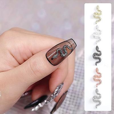 Nail Diamonds Rhinestones Snake Nail Charms Set, 3d Animal Nail Jewelry  Studs Snake Shape Crystal - black+silver