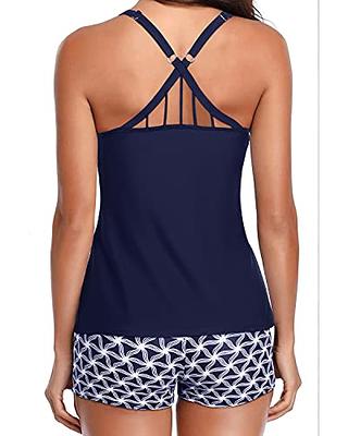 2 Piece Swimsuit Racerback Tankini Top Long Swim Shorts-Navy Blue – Yonique