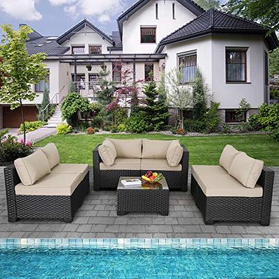 Valita Patio PE Wicker Furniture Set 6 Pieces Outdoor Brown Rattan Sectional Conversation Sofa Chair with Storage Table and Red Cushions