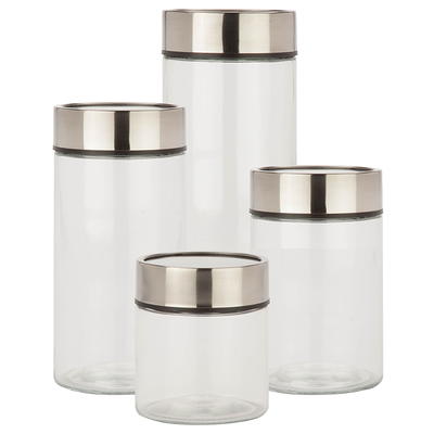 4-Piece Glass Canister Set with Stainless Steel Lids