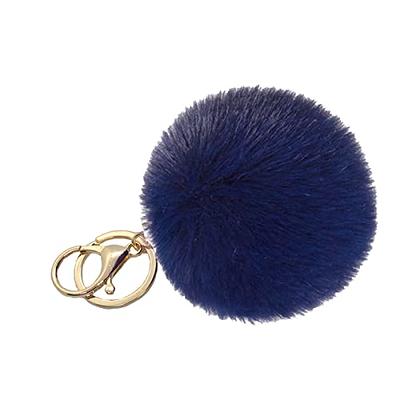 Fox fur bag charm pompom blue white ,fur ball keychain , fur pom