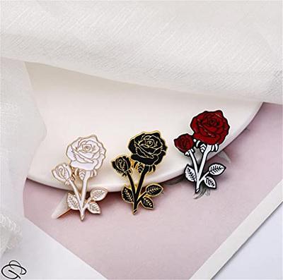 Enamel Red Rose Flower Brooches for Women Elegant Rhinestone