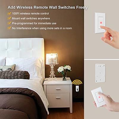 Suraielec Wireless Light Switch and Receiver Kit, 15A High Power, No  Wiring, No Interference, 100ft RF Range, Expandable Remote Control Wall  Switches