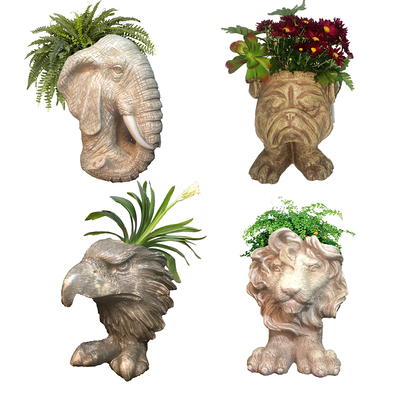 Homestyles 18 in. Antique White Elephant Muggly Mascot Animal Statue Planter Holds A 7 in. Pot