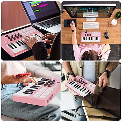 M-WAVE 25 Key USB MIDI Keyboard Controller With 8 Backlit Drum Pads,  Bluetooth Semi Weighted Professional Dynamic Keybed, 8 Knobs and Music  Production, Black 